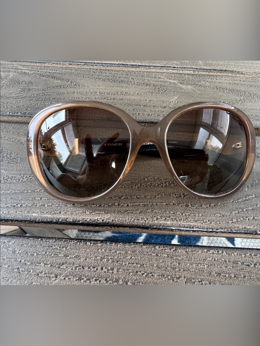 Coach Brown Round Oversized Sunglasses L094 Carter 5260T5 milky brown/navy